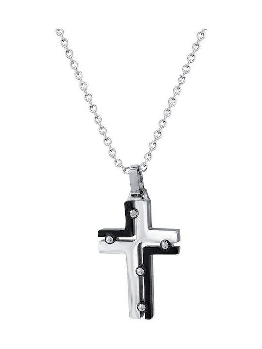 Kiriakos Gofas Men's Cross Double Sided from Steel with Chain