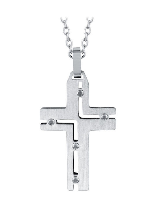 Kiriakos Gofas Men's Cross Double Sided from Steel with Chain