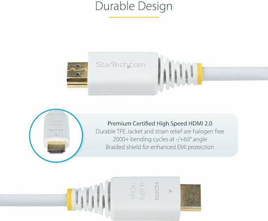 StarTech HDMI 2.0 Премиум Високоскоростен 4K 60Hz HDR Кабел HDMI Мъжки - HDMI Мъжки 3м Бял