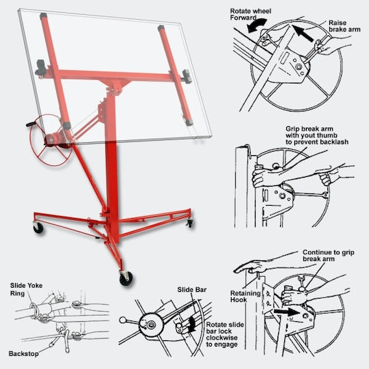 Wiltoc Lifting Table Drywall / Panels Foldable for Weight Load up to 68kg Red
