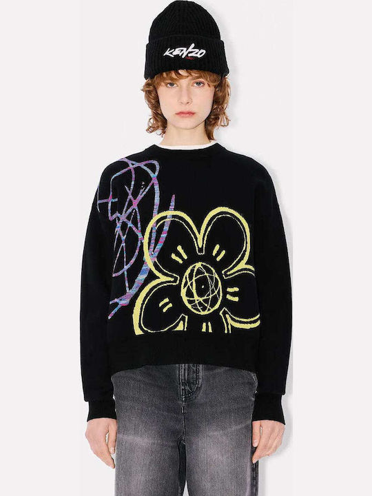 Women's Sweater Cotton Floral Black