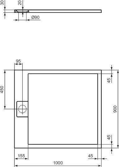 Ideal Standard Ultra Flat S I Life Правоъгълена Душ от изкуствен камък 100x90см Бял