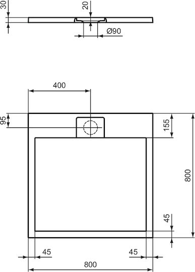 Ideal Standard Square Artificial Stone Shower Gray Ultra Flat S I Life 80x80x3cm