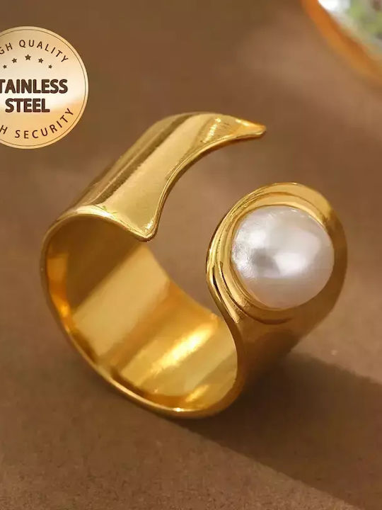 Damen Ring mit Perlen aus Stahl Vergoldet