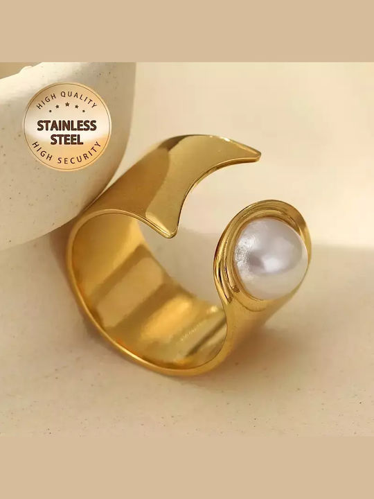 Damen Ring mit Perlen aus Stahl Vergoldet