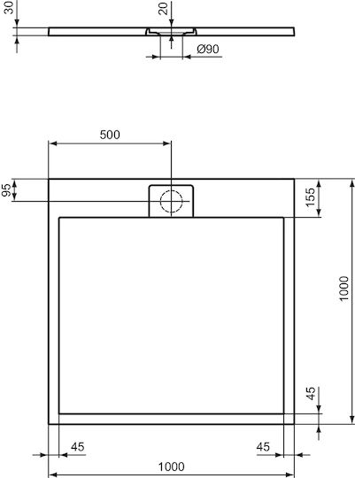 Ideal Standard Square Artificial Stone Shower Black 100x100x3cm