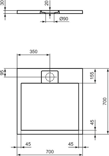 Ideal Standard Rectangular Porcelain Shower Gray Ultra Flat S I.life 70x70x3cm
