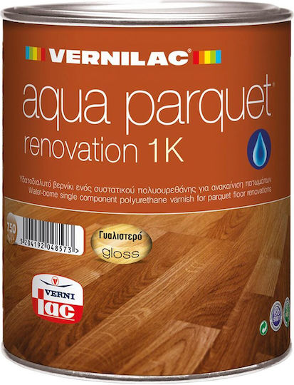 Vernilac Aqua Parquet Varnish 1K Βερνίκι Επιφάνειας Πολυουρεθάνης Νερού Άχρωμο Γυαλιστερό 750ml