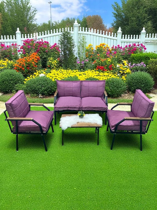 SteweHome Garten- und Outdoor-Möbelsets Metall Typsatz 4 Stück mit Kissen Lila