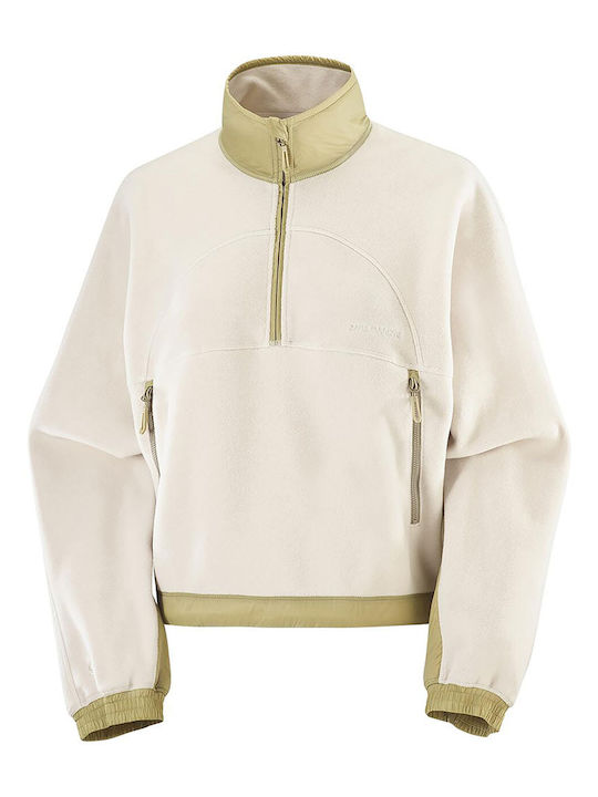Γυναικεία Fleece Μπλούζα με Φερμουάρ Εκρού