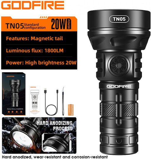 Superfire Φακός LED IP55 με Μέγιστη Φωτεινότητα 1874lm