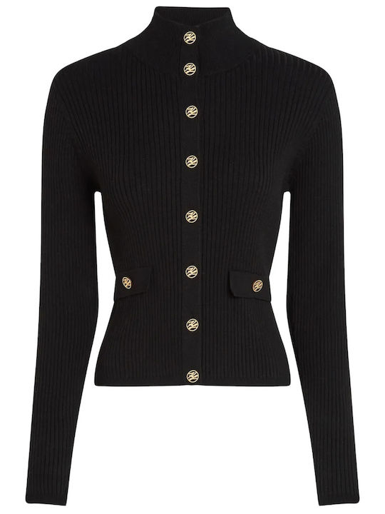 Gestrickte Damen Strickjacke mit Knöpfen Schwarze