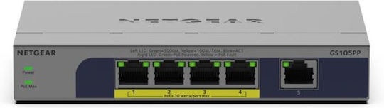 NetGear GS105PP Unmanaged L2 PoE Switch με 5 Θύρες Gigabit (1Gbps) Ethernet