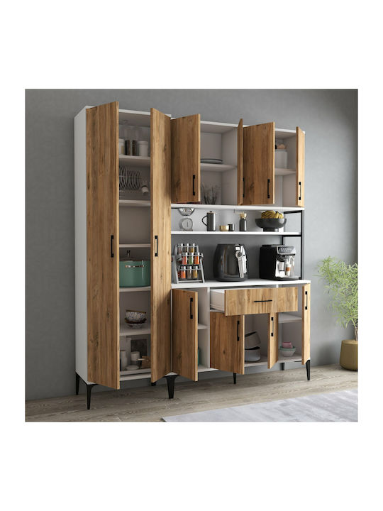 Multifunctional Kitchen Cabinet 8 Doors Shelves & Drawer Walnut