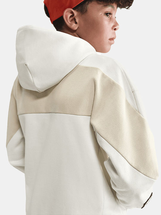 Fleece Kinder-Sweatshirt mit Kapuze und Taschen Weiß