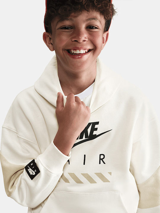 Fleece Kinder-Sweatshirt mit Kapuze und Taschen Weiß