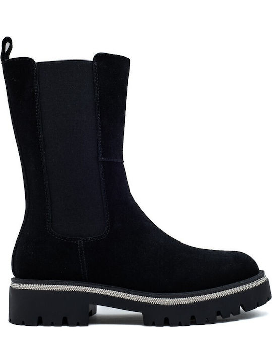Leder Stiefeletten Damen Schwarz