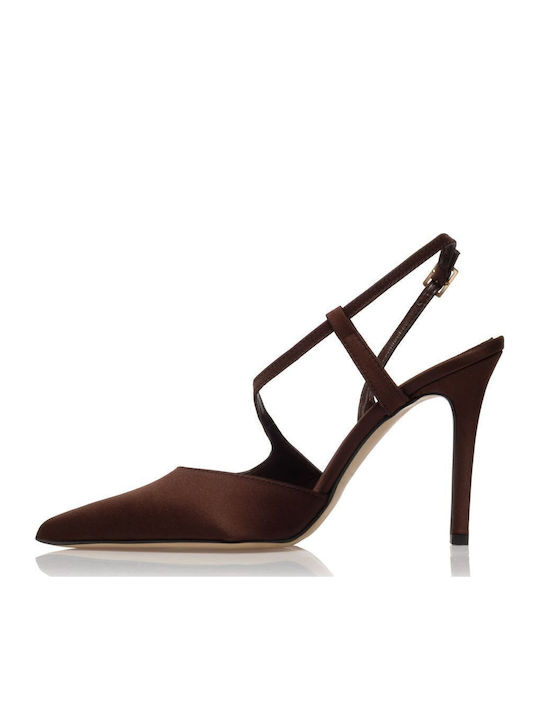 Synthetic Leather Brown Satin High Heels