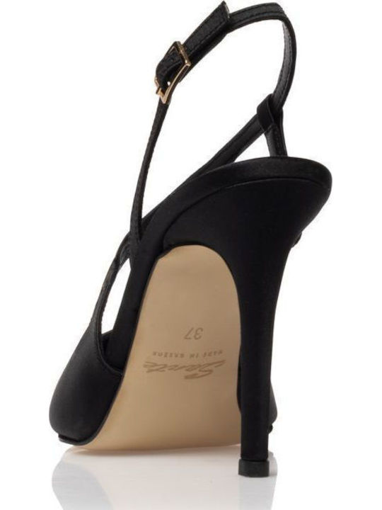 Synthetic Leather Black Satin High Heels
