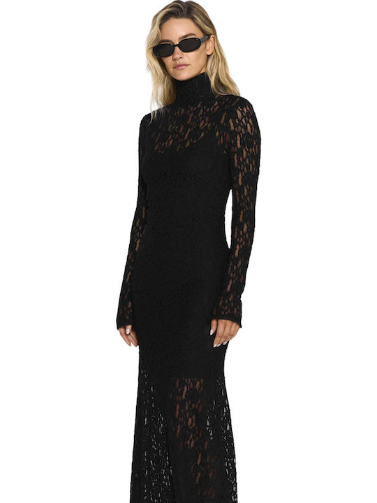 Rochie Maxi De Seară Cu Dantelă Neagră