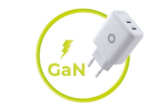 Mobile Origin Mobile Phone Charger Without Cable GaN with 2 USB-C Output Ports 65W Power Delivery White