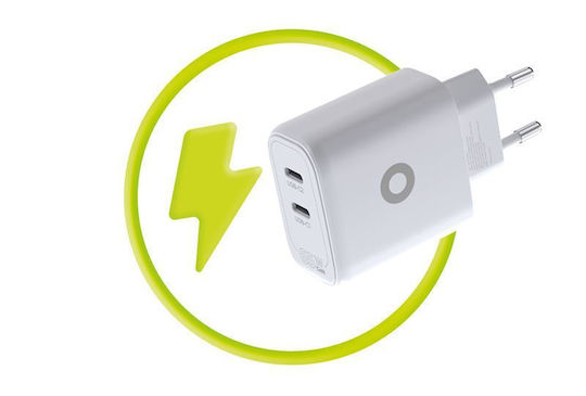 Mobile Origin Mobile Phone Charger Without Cable GaN with 2 USB-C Output Ports 65W Power Delivery White