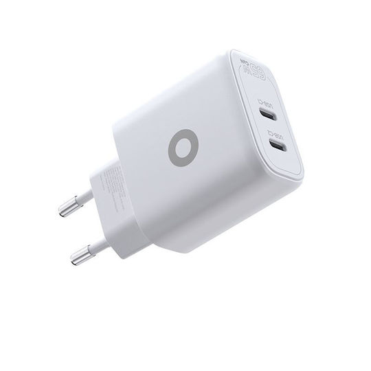 Mobile Origin Mobile Phone Charger Without Cable GaN with 2 USB-C Output Ports 65W Power Delivery White