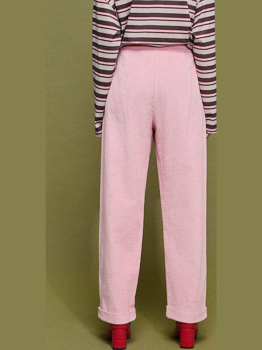 Women's High-waisted Fabric Trousers Pink