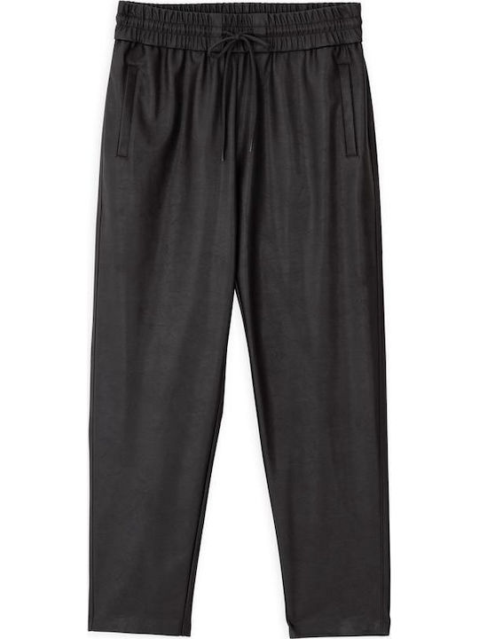 Women's Fabric Trousers with Elastic Dark Brown