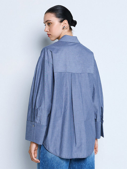 Langärmelig Damen Hemd Blue Gestreift