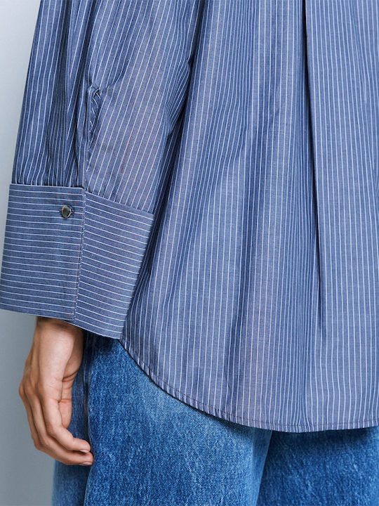 Langärmelig Damen Hemd Blue Gestreift