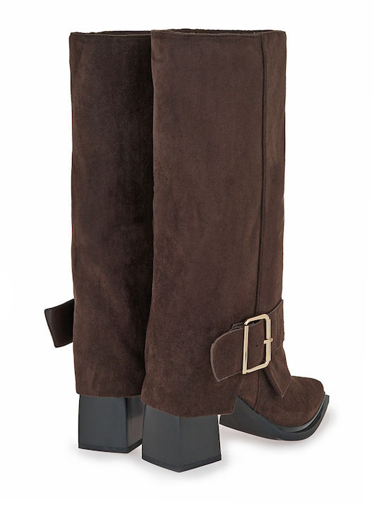 Wildleder Damenstiefel mit hohem Absatz Braun