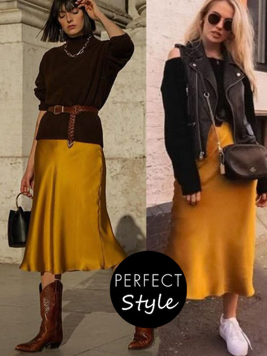 Satin,σατεν Maxi Rock Mustard