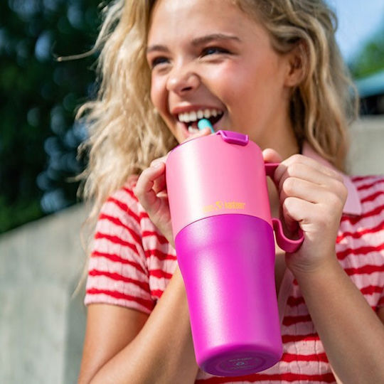 Klean Kanteen Rise Handled Tumbler Thermos Stainless Steel BPA Free 1.064lt Pink Lemonade Kaleidoscope with Straw and Handle