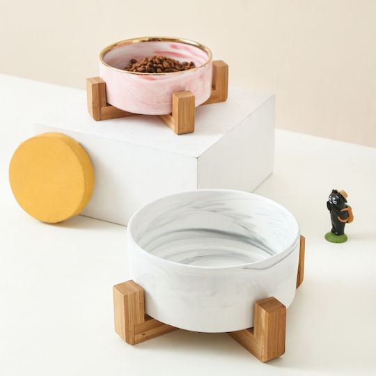 MrZoo Ceramic Bowl Food for Dog & Cat with Base 400ml in Pink Color
