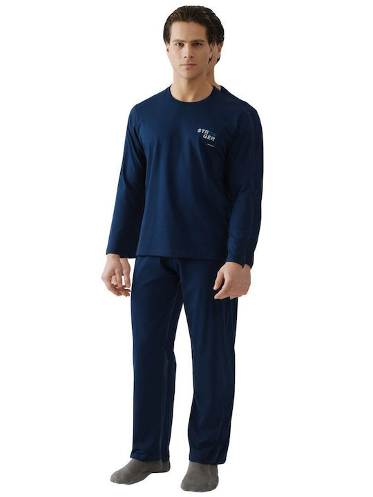 Minerva Minerva Herrenpyjama Baumwollene Marineblaue Winter