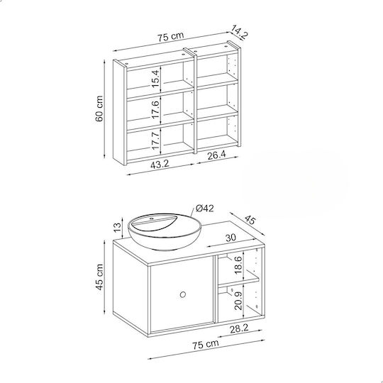 Gusto Bathroom Set 2pcs Sink & Mirror MDF & Ceramic
