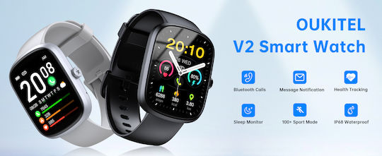 Oukitel V2 Smartwatch με Παλμογράφο (Μαύρο)