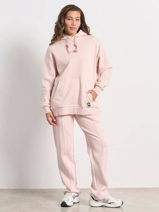 Long Women's Sweatshirt Hooded Pink