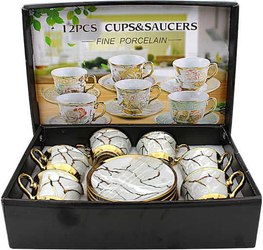 Set of Cups Coffee Porcelain Brown 6pcs