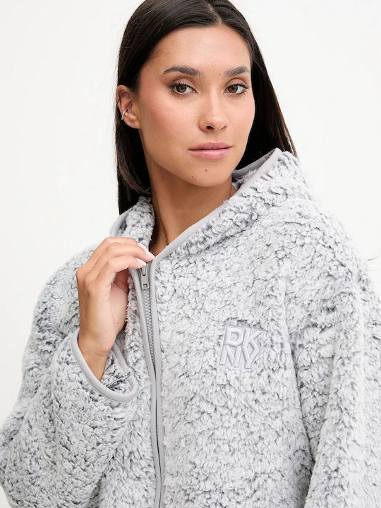 DKNY Χειμερινή Γυναικεία Ρόμπα Ανοιχτό Γκρι Chill In Style