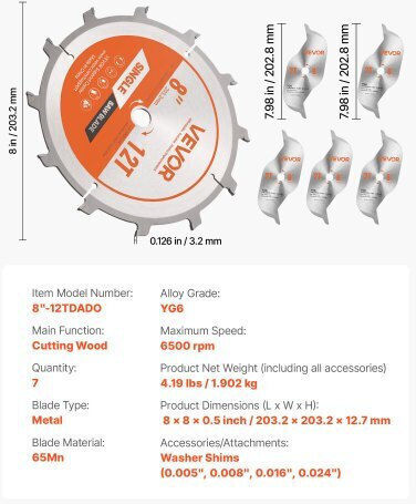 Vevor Δίσκος Κοπής Μετάλλου με 12 Δόντια 203mm