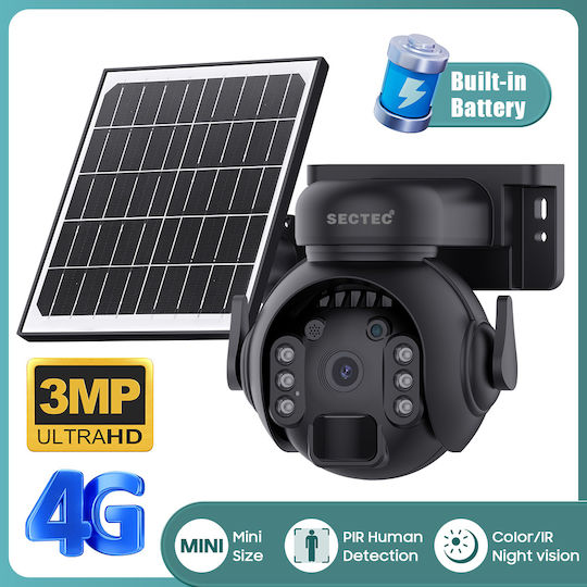 Sectec ST-515C-3M-4G-EU-5W-BK IP Überwachungskamera 4G Full HD+ 3MP Wasserdicht Batteriebetrieben mit Zwei-Wege-Kommunikation und Objektiv 3.6mm