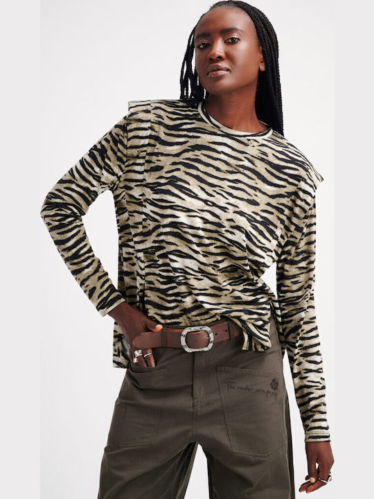 Miranda Γυναικεία Μπλούζα Μακρυμάνικη Animal Print Olive C9T24761