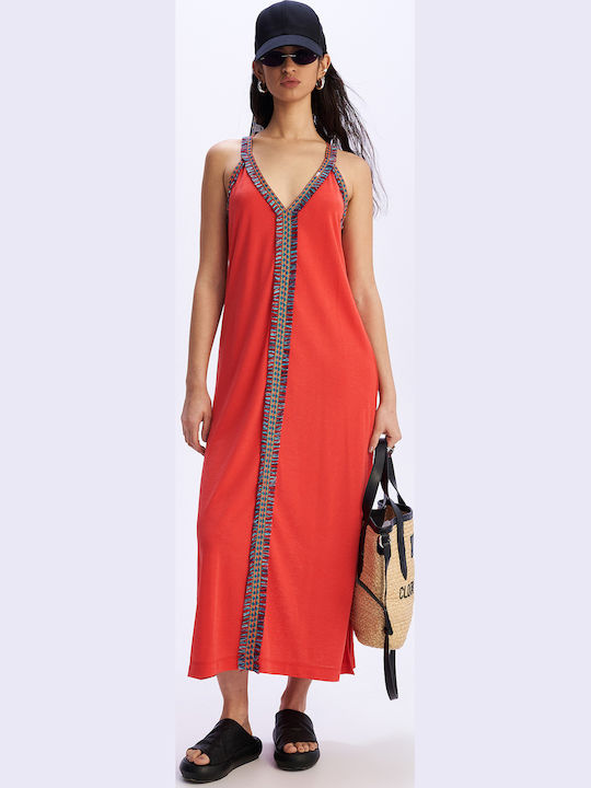 Summer Midi Dress with Tearing Luscious Red