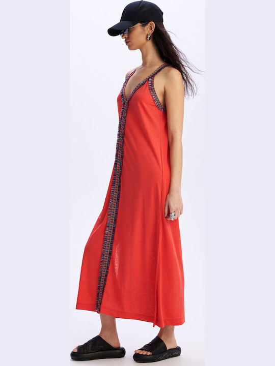 Summer Midi Dress with Tearing Luscious Red