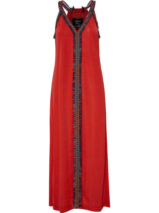 Summer Midi Dress with Tearing Luscious Red