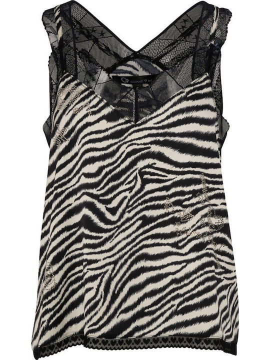 Women's Satin Lingerie Top Animal Print with Lace Zebra