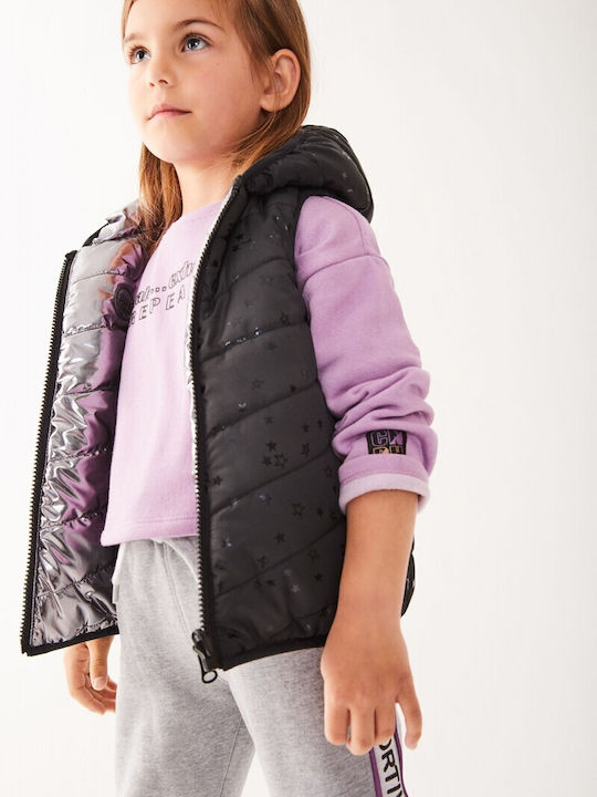 Kids' Casual Jacket Sleeveless Short Double Sided with Hood Black