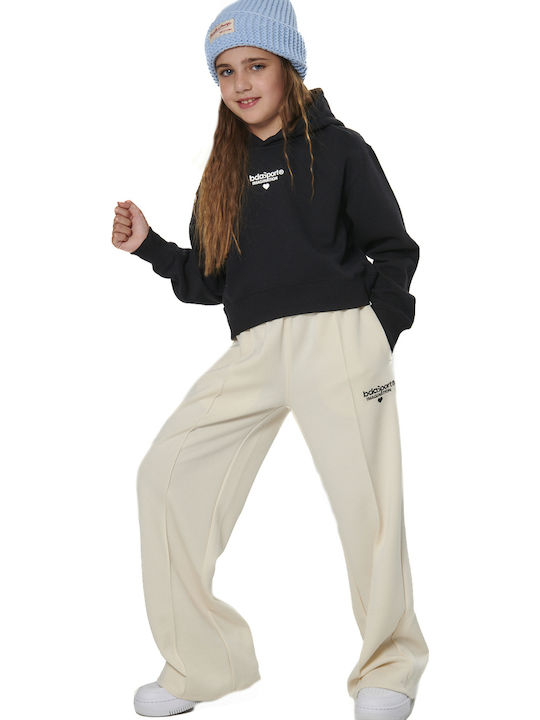 Fleece Παιδικό Φούτερ Cropped με Κουκούλα Μαύρο